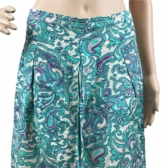 LOFT Skirt Size 4 Teal Multicolor Paisley Print Pleated Casual - Picture 3 of 7